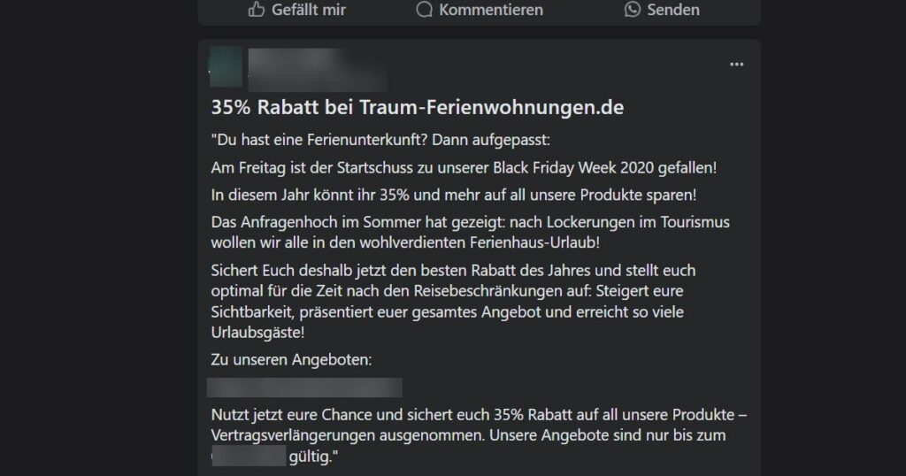 Traum Ferienwohnungen Black Friday Angebot